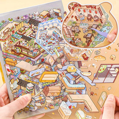 Livre d'autocollants de scènes 3D pour enfants 1500 pièces - Kit de scrapbooking créatif avec 20 cartes de scènes, 30 types de matériaux, autocollants de paysages des quatre saisons, ensemble d'activités artistiques et artisanales éducatives pour enfants