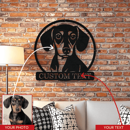 Custom Pet Portrait Metal Wall Art - Personalized Dog Memorial Black and White Silhouette Hand-Drawn Circular Iron Wall Decor, Pet Remembrance Gift, Minimalist Home Display, 6 Sizes 12"-24"