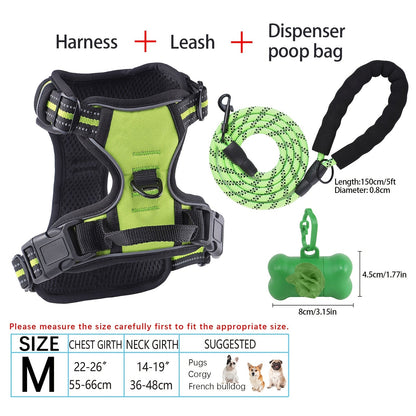 Ensemble harnais et laisse pour chien 4 pièces, gilet réfléchissant en Oxford anti-traction et anti-étranglement avec laisse, distributeur de sacs à déjections et poignée de contrôle facile, pour chiens moyens et grands, dressage et promenade en extérieur