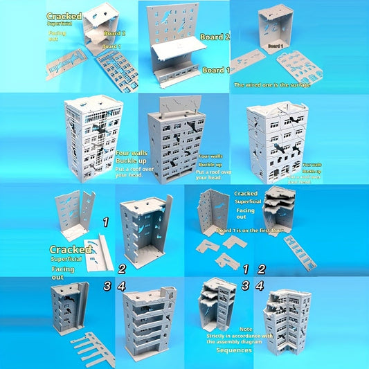 Maquette de maison endommagée par la guerre à l'échelle 1:300 - Ensemble de modélisme urbain en plastique pour diorama de train N HO, jeux de guerre et maquettes architecturales | Présentoir de scène miniature