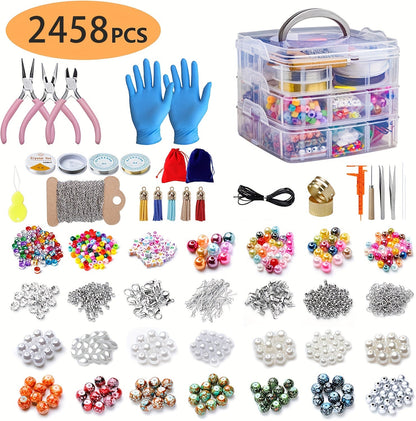 Kit de fabrication de bijoux DIY, 4655 perles pour bracelets, colliers et boucles d'oreilles avec boîte de rangement à 3 niveaux, breloques lettres et outils, cadeau pour filles et femmes