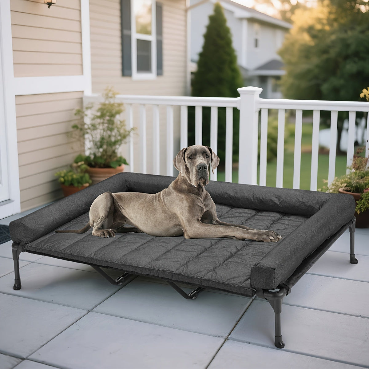 Lit surélevé rafraîchissant pour chien avec matelas amovible – Canapé pour chien surélevé avec rebords, filet respirant et pieds antidérapants pour une utilisation en intérieur et en extérieur