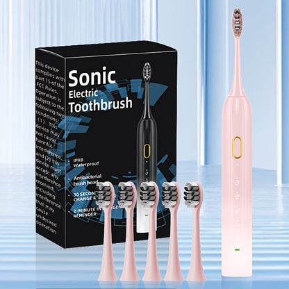 Sonic Electric Toothbrush IPX8 Waterproof USB Rechargeable with 5 Replacement Brush Heads Smart Timer Metal Shaft for Adults Men Women Couple Style Rechargeable Oral Care