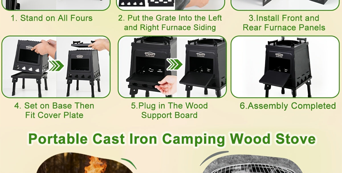 Réchaud de camping portable à bois avec ciseaux barbecue - Poêle de randonnée léger et kit de grill de pique-nique pour le voyage et le camping