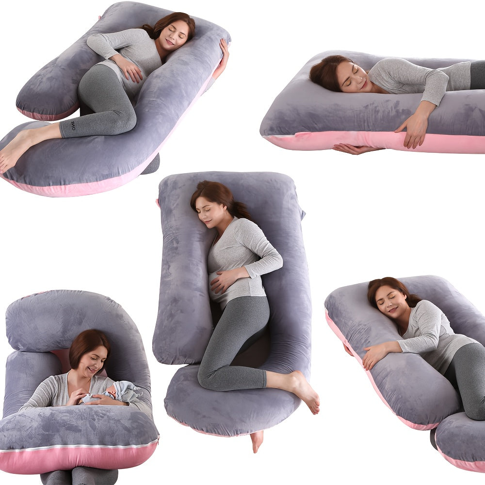 Oreiller de maternité en forme de J, coussin de grossesse corps entier avec taie d'oreiller – soutien du dos, des jambes et du ventre pour un sommeil réparateur, tailles 41" et 60", coloris et tissus variés, idéal comme cadeau de naissance