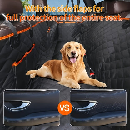 Housse de siège de voiture pour chien – Protection de banquette arrière antidérapante et anti-rayures avec 4 poches de rangement et rabats latéraux pour voitures, camions et SUV
