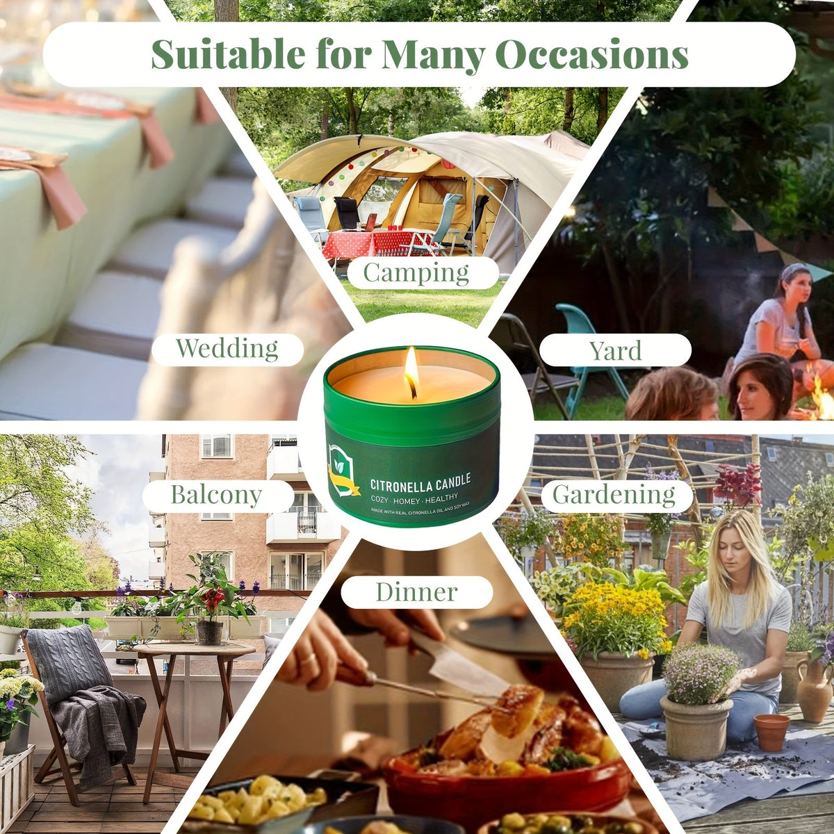 Lot de 6 bougies à la citronnelle pour extérieur, 125 g  chacune, 150 heures de combustion, répulsif naturel anti-moustiques pour terrasse, camping, barbecue, jardin, fête, véranda, décoration de maison, cadeau