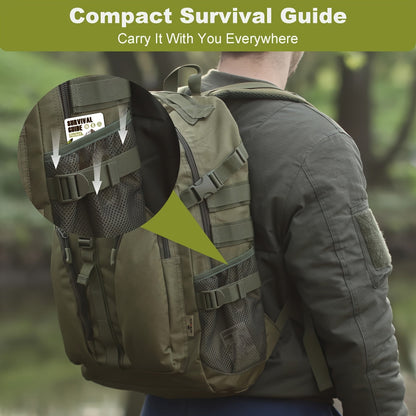 Guide de survie de poche, kit EDC format carte de crédit, 67 techniques de survie, 175 conseils d'experts, couverture étanche pour urgences sur le terrain, premiers secours, préparation aux catastrophes, camping, randonnée – inclut un outil grossissant