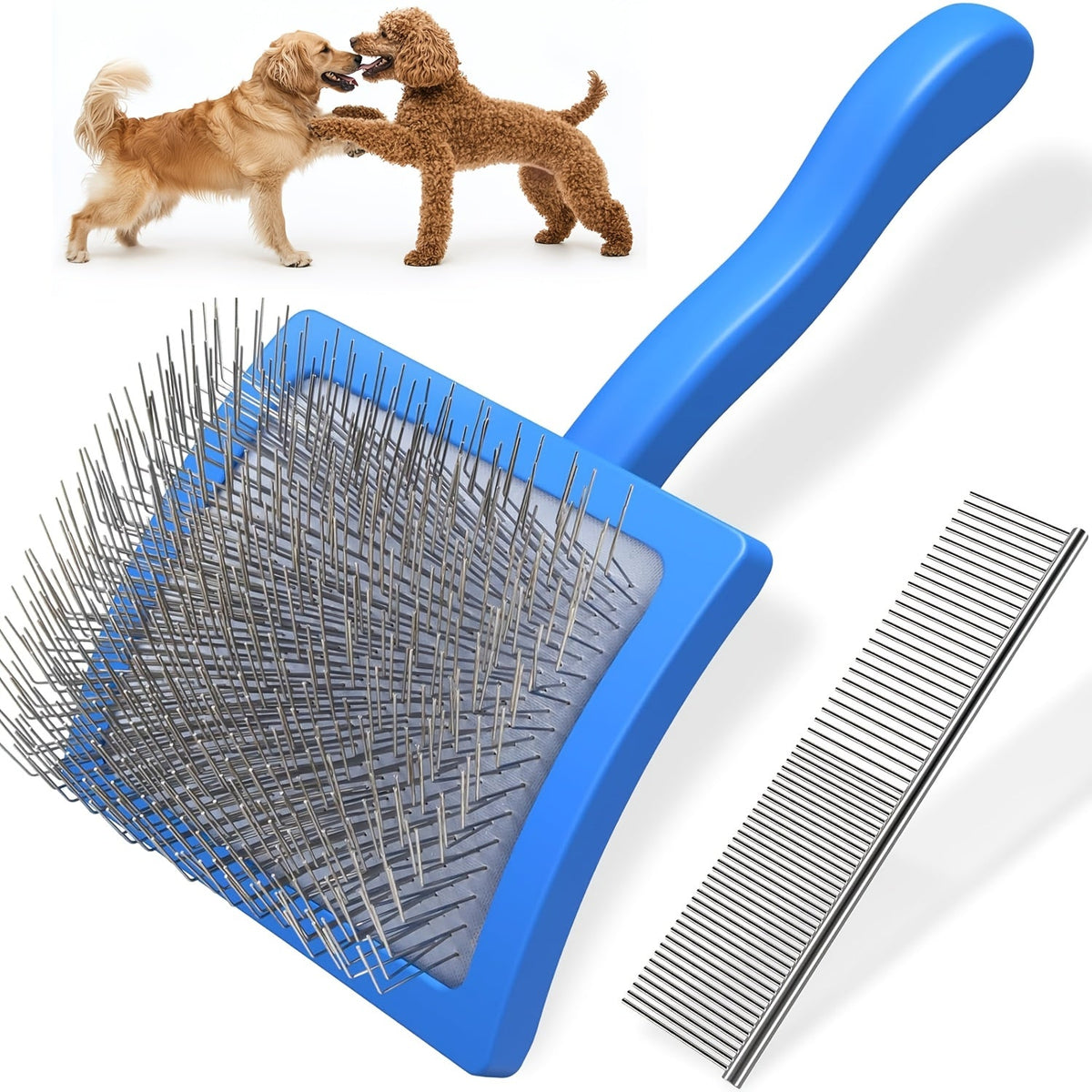 Lot de 2 brosses de toilettage pour chien en acier inoxydable - Brosse professionnelle pour animaux à poils longs (Golden Retriever, Caniche, Labrador) - Peigne démêlant pour nœuds, enchevêtrements et boules de poils