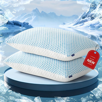Lot de 2 oreillers rafraîchissants format King – Qualité hôtelière, ne s'affaissent pas, garnissage en mousse à mémoire de forme et alternative au duvet, housse en polyester et viscose, lavables en machine, pour dormeurs sur le côté, le dos ou le ventre