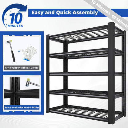 Étagère de rangement robuste en métal 72 pouces, 5 niveaux réglables, capacité de 3000 lb, en acier au carbone pour garage, sous-sol, entrepôt, garde-manger et bureau