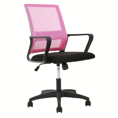 Chaise de bureau ergonomique à dossier moyen en filet, pivotante à 360°, base à 5 roulettes, support lombaire, chaise d'ordinateur pour bureau à domicile - Capacité de 250 lb, disponible en noir, gris, bleu, blanc et rose