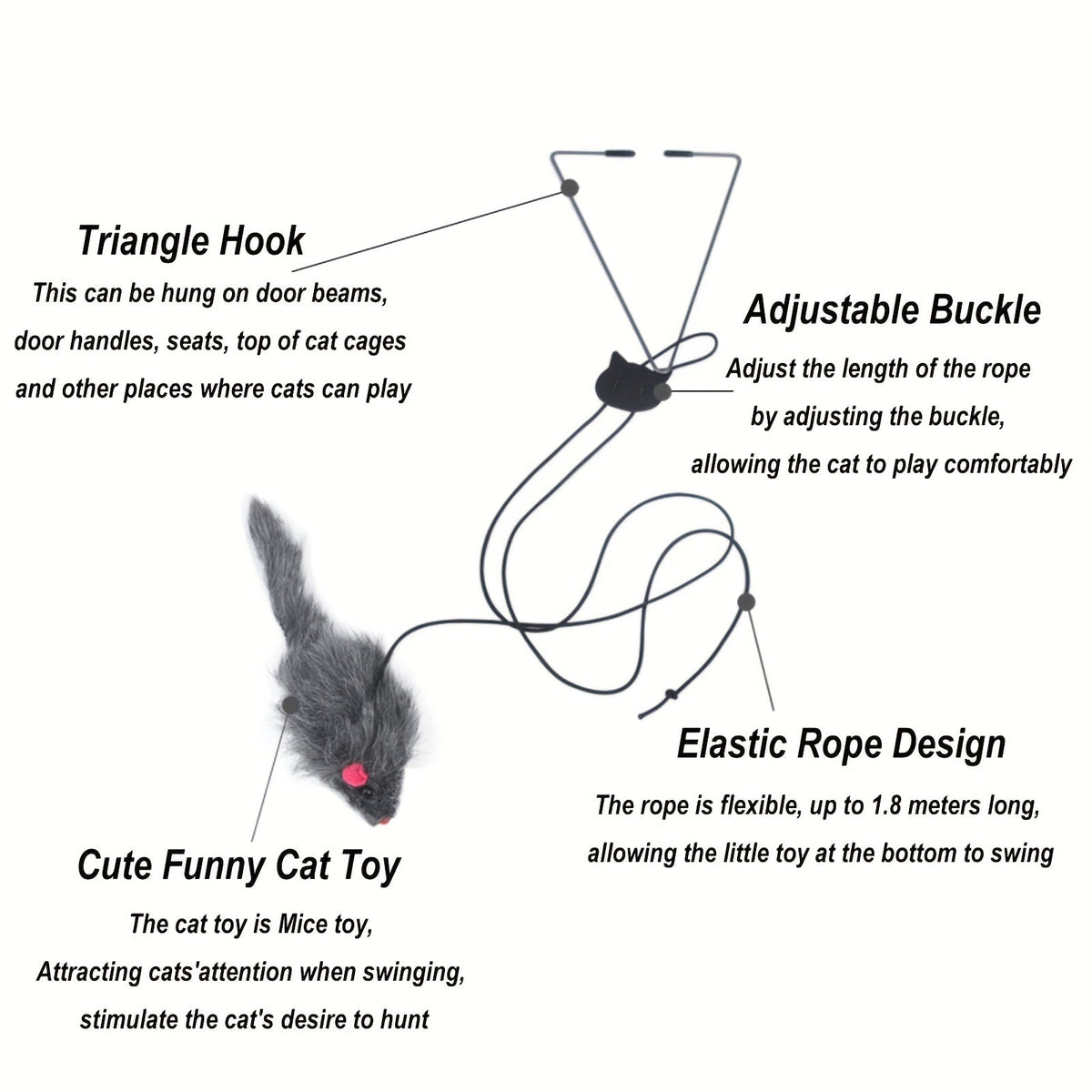 Lot de 2 jouets suspendus pour chats, jouet interactif réglable pour chats et chatons d'intérieur, jouet de divertissement à suspendre à une poignée de porte ou une cage