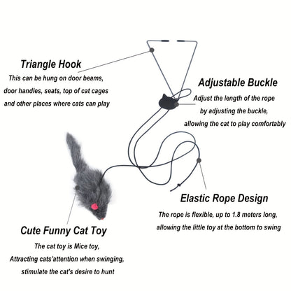 Lot de 2 jouets suspendus pour chats, jouet interactif réglable pour chats et chatons d'intérieur, jouet de divertissement à suspendre à une poignée de porte ou une cage
