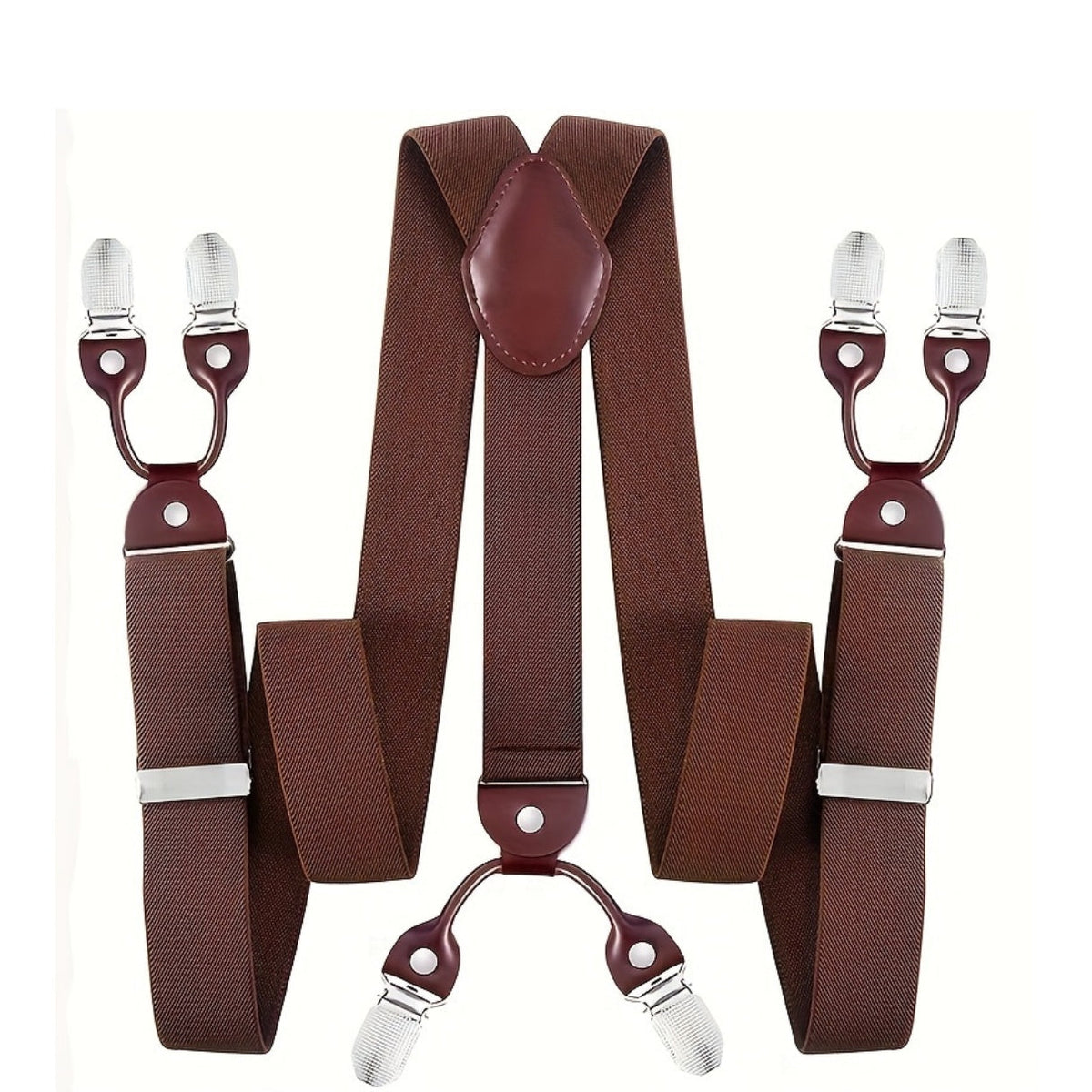 Bretelles pour homme en Y, cuir PU, robustes, avec 6 pinces métalliques – Style vintage élastique et réglable, noir, gris, bleu marine, blanc, café, beige, rouge vin, tenue décontractée et formelle