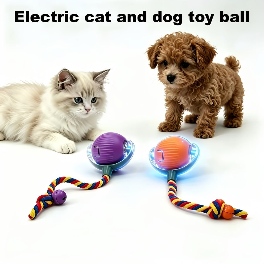 Balle jouet automatique rechargeable pour chat avec grelot et queue colorée – Jouet électrique intelligent anti-ennui pour chats et chiens, jouet interactif auto-mobile, jeu d'intérieur amusant pour chatons et chiots