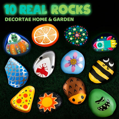 Kit de peinture sur galets phosphorescents pour enfants dès 6 ans – Ensemble complet d'arts créatifs avec 10 galets, 17 peintures, pierres précieuses, pinceaux et autocollants | Jouet créatif STEM pour garçons et filles, cadeau d'anniversaire et de Pâques