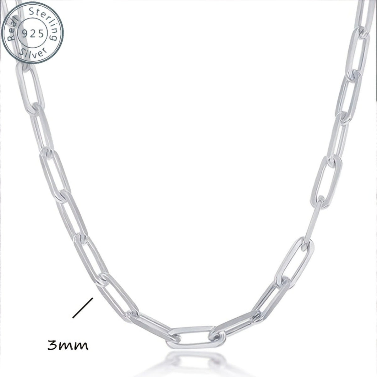 Collier chaîne trombone en argent sterling 925 pour femmes et hommes – Style bohème de 3 mm d'épaisseur avec pierre synthétique, 20/22/24 pouces, coffret cadeau inclus, bijou durable pour un usage quotidien et offrir en cadeau
