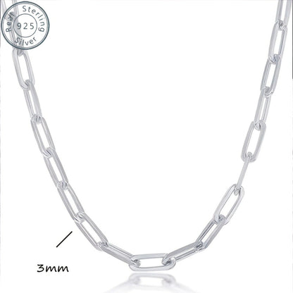 Collier chaîne trombone en argent sterling 925 pour femmes et hommes – Style bohème de 3 mm d'épaisseur avec pierre synthétique, 20/22/24 pouces, coffret cadeau inclus, bijou durable pour un usage quotidien et offrir en cadeau