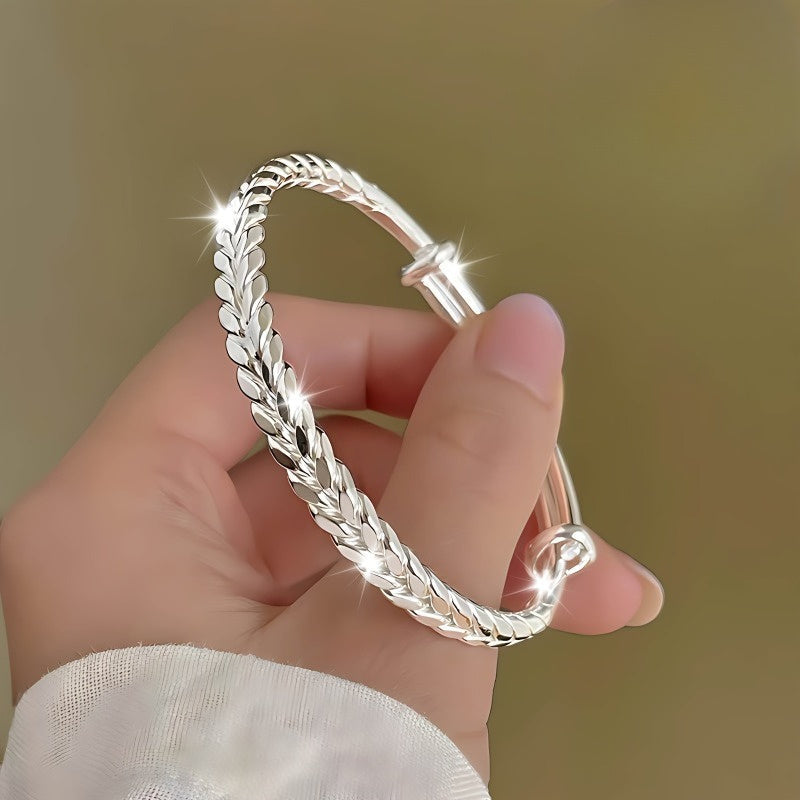 Bracelet chaîne épi bohème en argent sterling 999 pour femme – Bracelet en argent pur ajustable sans placage, bijou élégant à porter au quotidien, cadeau pour anniversaire, Saint-Valentin, fête