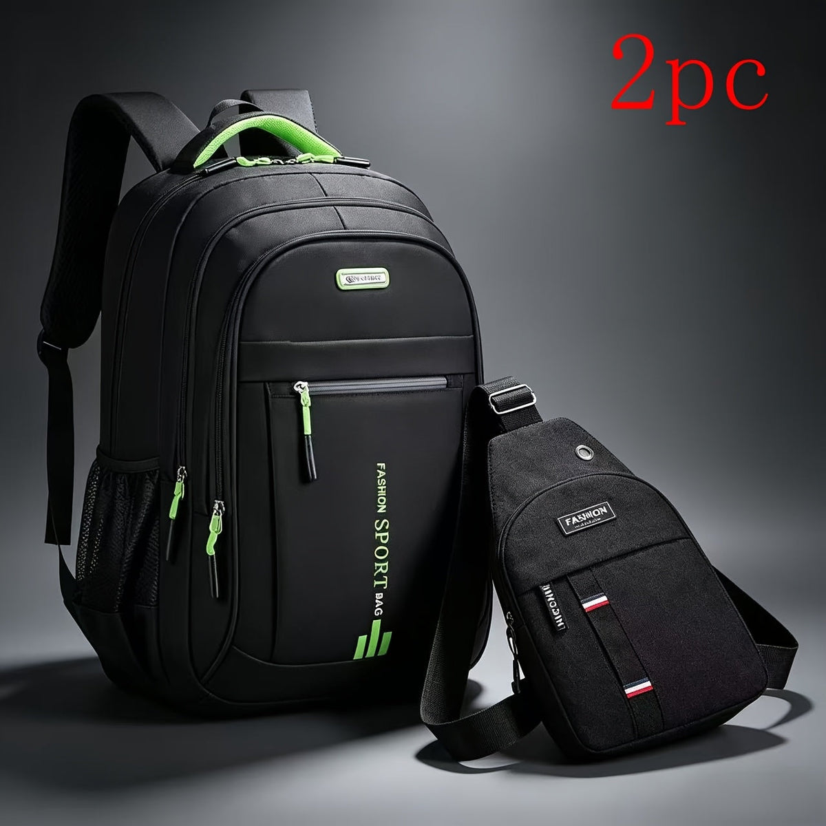 Ensemble de sac à dos de voyage grande capacité pour homme, sacoche pour ordinateur portable en nylon durable à compartiments multiples avec sangles réglables pour les voyages d'affaires et le campus – Combinaison sac à dos et sac à bandoulière