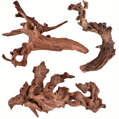 Bois flotté naturel à couler pour décoration d'aquarium – Lot de 3 grandes pièces en bois véritable pour aquarium d'eau douce, reptile et terrarium, bois flotté de teck violet sans danger pour les poissons