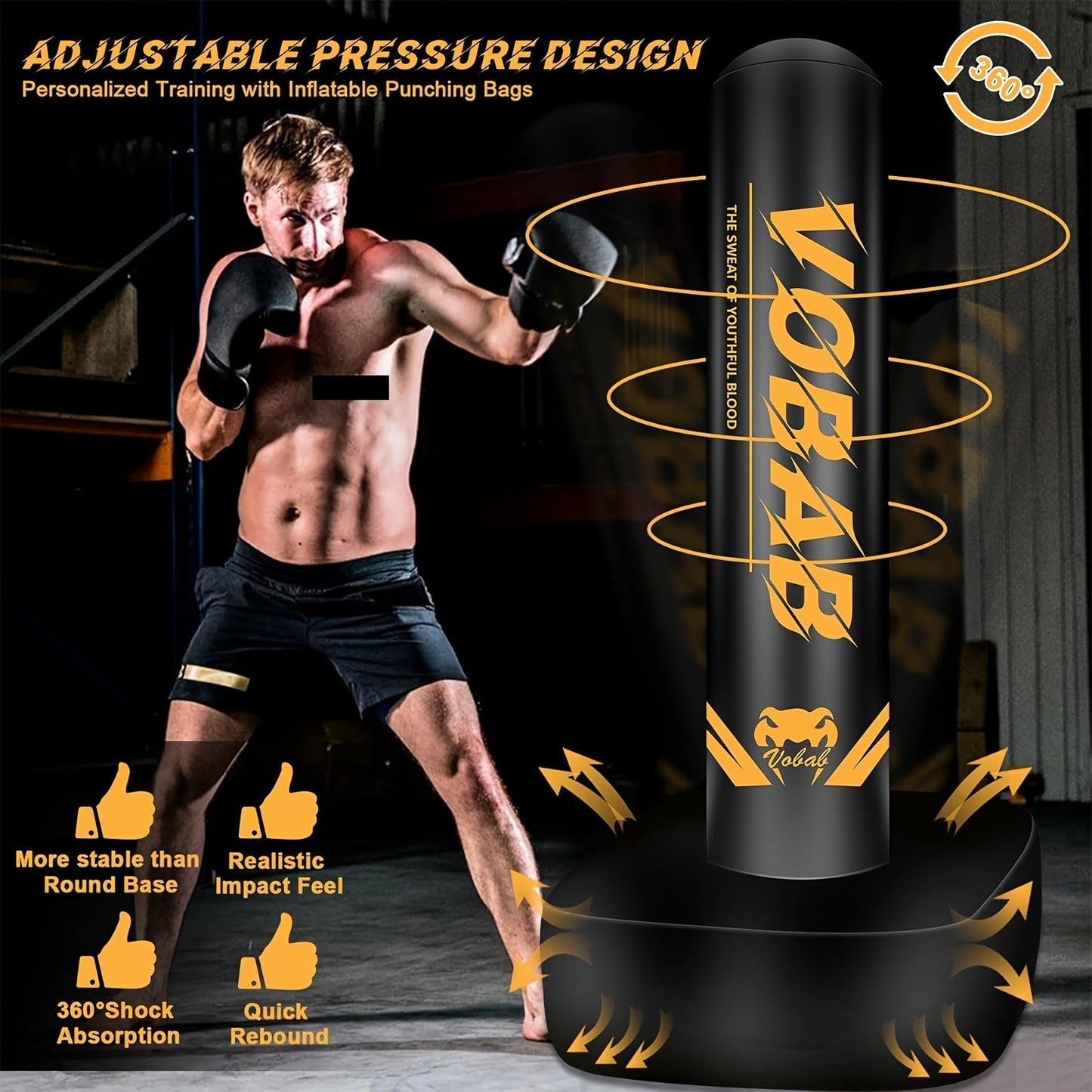 70-Inch Freestanding Punching Bag with Stand – Heavy Duty MMA Kickboxing Karate Training Bag for Adults Men & Women Beginners, Home Gym Boxing Equipment, Black Yellow