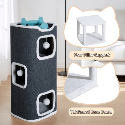 Arbre à chat pliable multi-niveaux pour chats d'intérieur – Griffoir, perchoir confortable, niche avec balle suspendue, refuge, panier douillet, options 1/3/4 étages