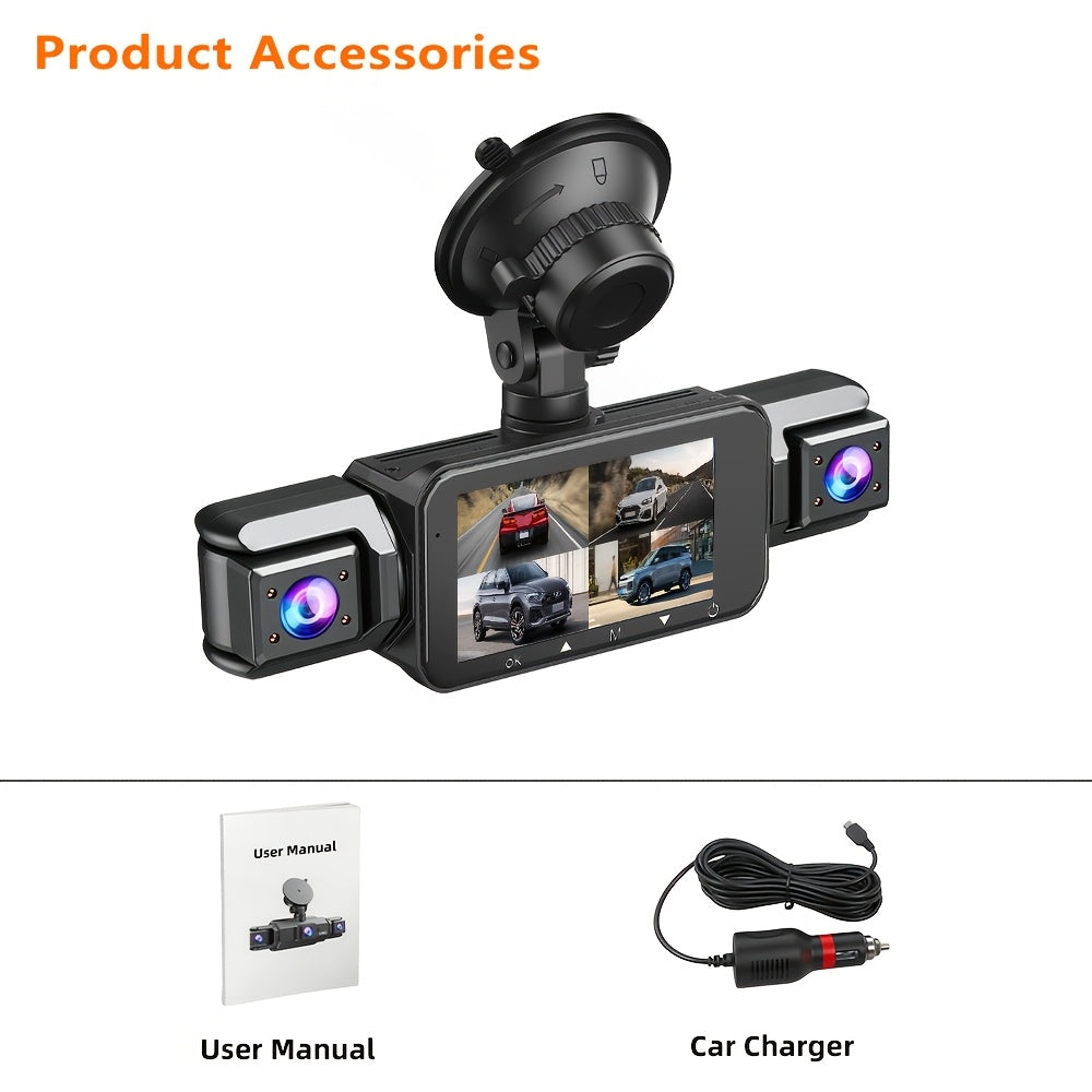 Dashcam 4K avec caméra rotative 360° à 4 canaux, carte SD 32 Go offerte, vision nocturne, enregistrement en boucle 24h/24, moniteur de stationnement, caméras avant 4K et latérales/arrière 1080p, pour tous véhicules