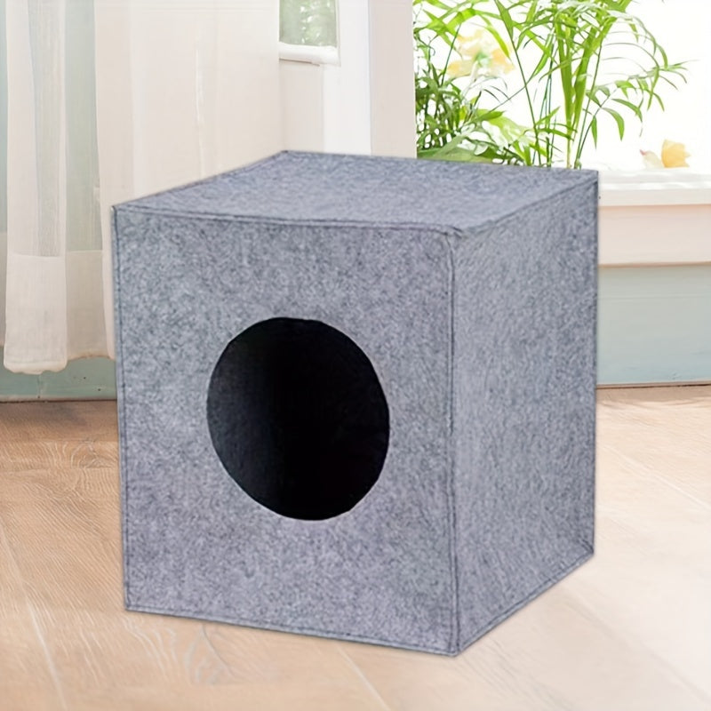 Panier pour chat carré en feutre, pliable et lavable en machine – Maison pour chat semi-fermée de 3 mm d'épaisseur, ne s'affaisse pas, grotte pour chat toutes saisons pour dormir et jouer, 33 x 37 x 33 cm, gris foncé et gris clair