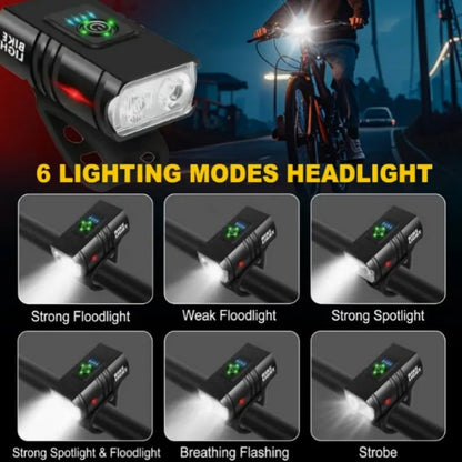 Ensemble d'éclairage de vélo ultra-lumineux rechargeable USB Type-C – Phare avant en alliage d'aluminium 6 modes & feu arrière 4 modes, éclairage LED pour vélo à charge rapide pour la conduite de nuit, le camping et la sécurité