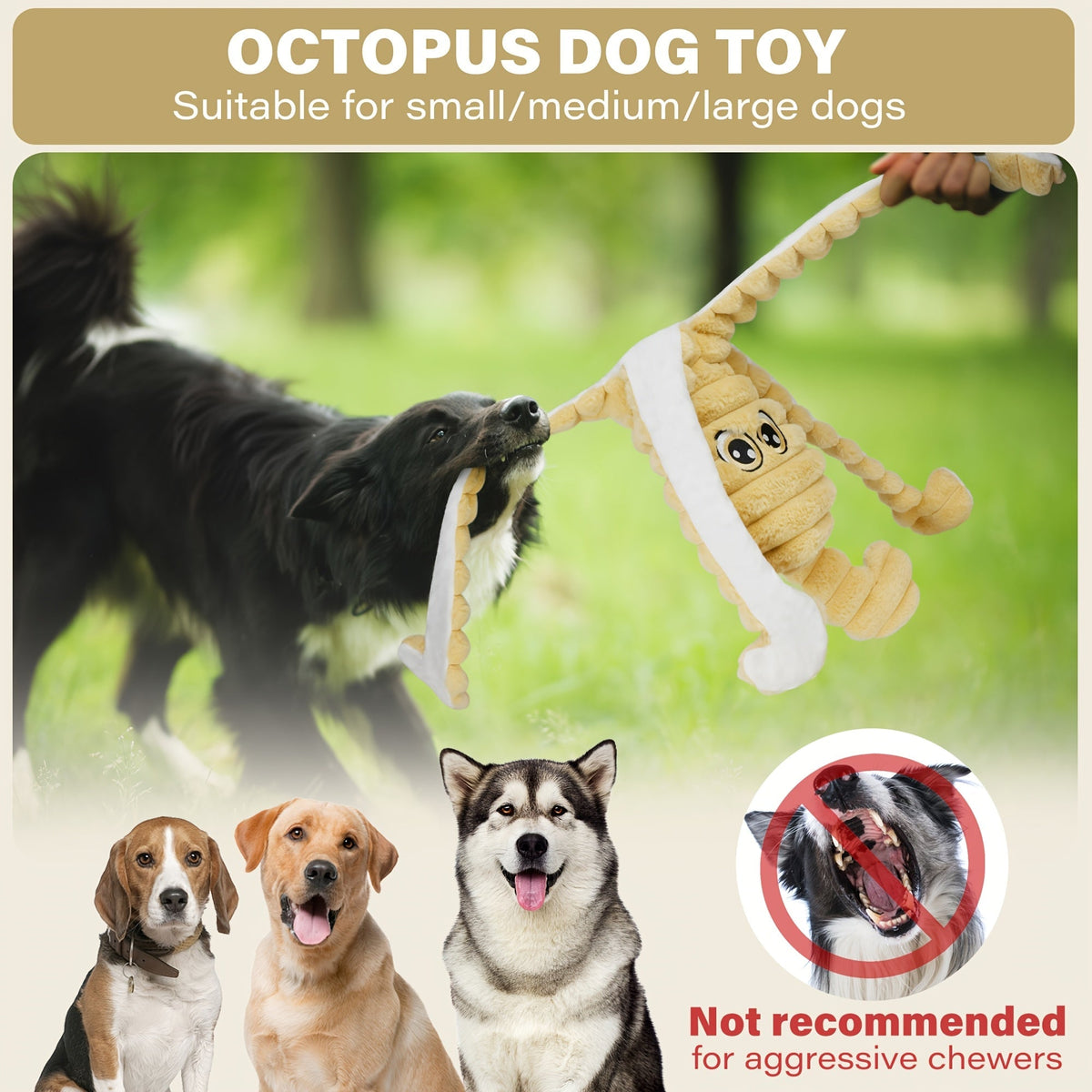 Jouet pour chien en peluche poulpe couineur – Jouet interactif à mâcher pour chiots et chiens, jouet animal doux pour le nettoyage des dents, idéal pour les races de petite, moyenne et grande taille, cadeau mignon, 5 couleurs
