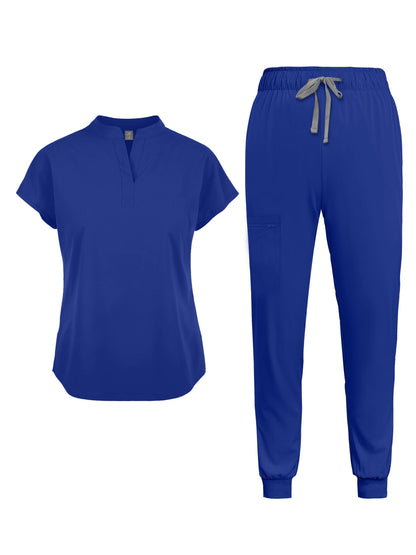 Ensemble de tenue médicale pour femme avec poches - Tunique à manches courtes et pantalon, uniforme médical uni à col officier, tenue de travail toutes saisons pour infirmières et professionnels dentaires S M L XL