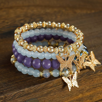 Ensemble de bracelets bohèmes à perles papillon pour femmes – Bracelets élastiques étincelants superposables à breloques, lot de 4, 8 et 16 pièces, cadeau idéal pour femmes élégantes