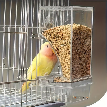 Mangeoire à oiseaux automatique en acrylique transparent - Distributeur de nourriture anti-gaspillage pour cage et extérieur - Mangeoire à graines facile à nettoyer pour tous les oiseaux, perroquets, perruches et oiseaux sauvages - Aucune pile requise