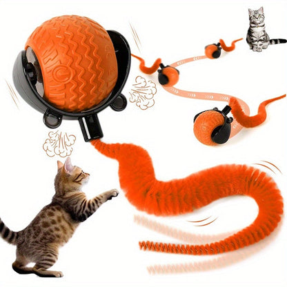 Jouet interactif électronique à bille roulante pour chat – Balle de poursuite intelligente automatique avec queue pour chats et chatons d'intérieur, jouet pour animaux de compagnie mobile anti-ennui pour chats adultes