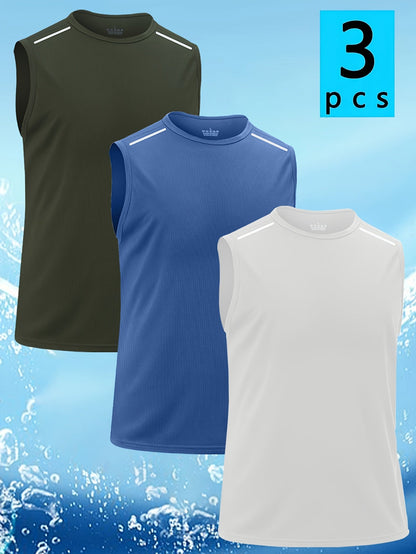 Lot de 3 débardeurs de sport à séchage rapide pour homme – Maillots de sport sans manches, t-shirts à col rond respirants et anti-humidité pour la course, la salle de sport et le quotidien, S-XXXL