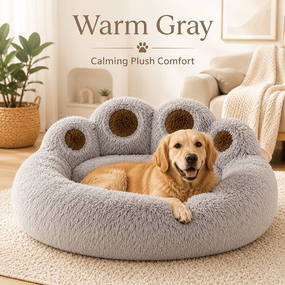 Panier rond pour chien et chat motif patte d’ours – Lit apaisant et doux pour animal de compagnie, antidérapant, chaud et confortable, petit, moyen, grand modèle, 50/60/70/90 cm, café/rose/gris