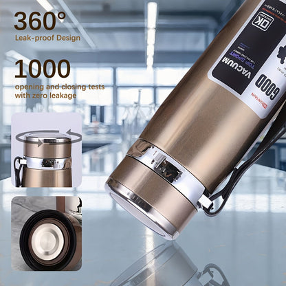 Bouteille d'eau isotherme grande capacité 1 L, gourde sous vide à double paroi en acier inoxydable 316 avec couvercle étanche pour le camping, les voyages, la salle de sport et l'hydratation au quotidien