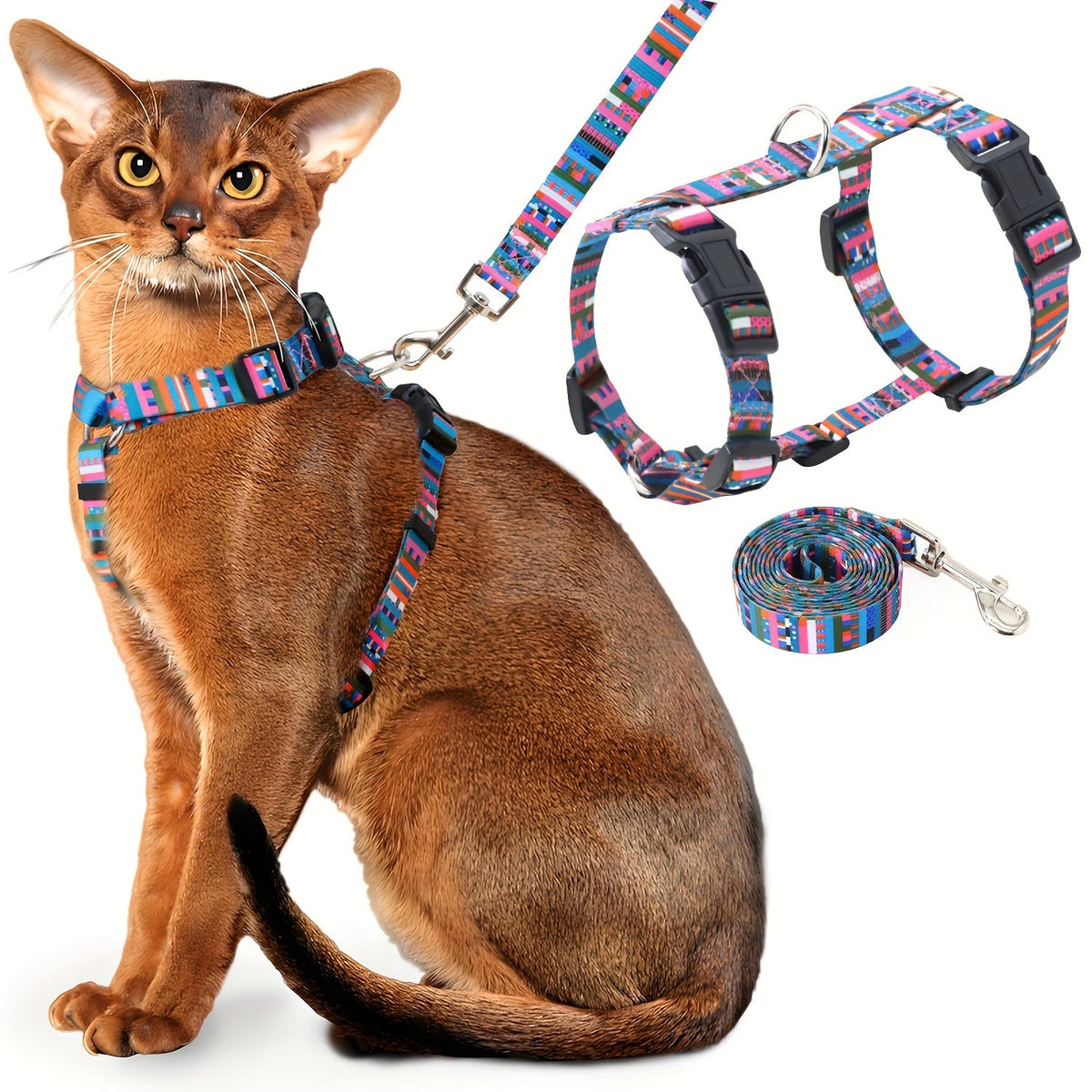 Ensemble harnais et laisse pour chat anti-fugue, harnais de poitrine réglable, doux et léger, confortable et sûr pour la promenade et le voyage, pour chats et chatons de petite, moyenne et grande taille