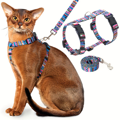Ensemble harnais et laisse pour chat anti-fugue, harnais de poitrine réglable, doux et léger, confortable et sûr pour la promenade et le voyage, pour chats et chatons de petite, moyenne et grande taille