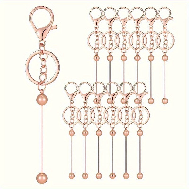 Kit de porte-clés à perler en acier inoxydable – 12 et 24 pièces, pendentifs en métal avec breloques pour loisirs créatifs, cadeaux de Noël et d'Halloween, doré, argenté et or rose
