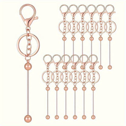 Kit de porte-clés à perler en acier inoxydable – 12 et 24 pièces, pendentifs en métal avec breloques pour loisirs créatifs, cadeaux de Noël et d'Halloween, doré, argenté et or rose