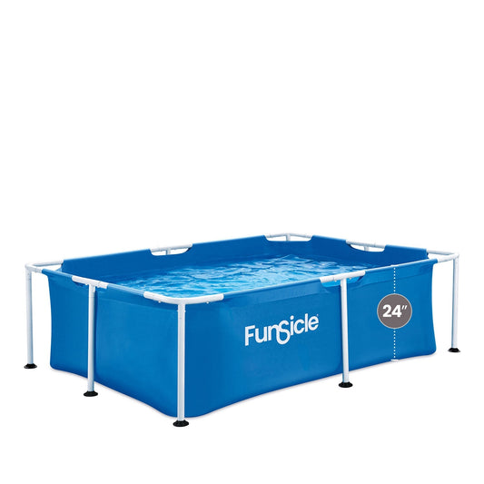 Piscine hors-sol familiale Funsicle 7 pieds – Installation facile SmartConnect, cadre en métal durable, piscine rectangulaire de jardin pour 3 à 4 personnes (enfants et adultes de 6 ans et plus), bleue