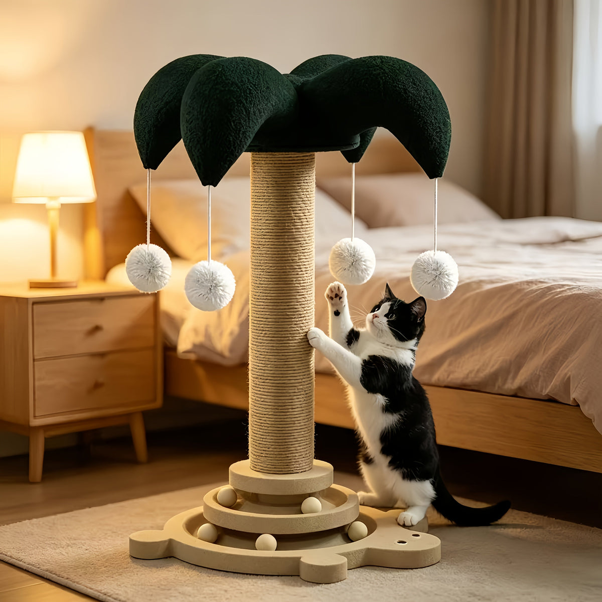 Ensemble de poteau à griffer en sisal pour chat avec chapeau de clown, griffoir vertical et structure d'escalade – Jouet griffoir résistant à l'usure avec baguette à taquiner pour chats d'intérieur et chatons, forme millet et forme tortue