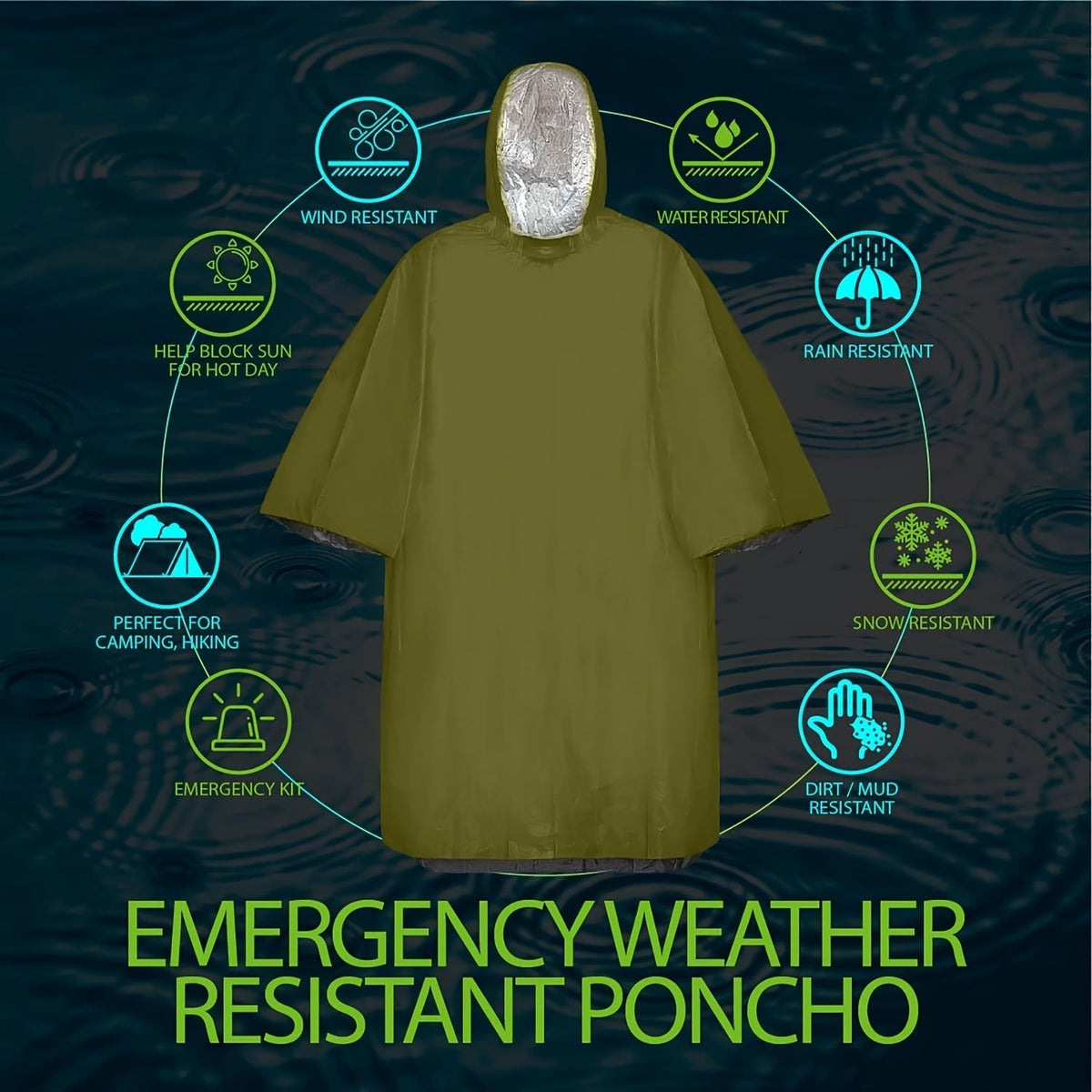 Poncho de pluie d'urgence réutilisable, lot de 4 et 14 – Conserve 90 % de la chaleur corporelle, imperméable et résistant aux intempéries, pour hommes, femmes et adultes, équipement de camping, de randonnée et de survie