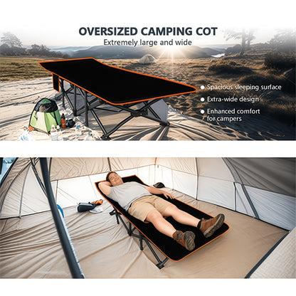Lit pliant ultra-résistant supportant jusqu’à 285 kg avec matelas en option – Lit de camp portable avec pieds de support multiples, poches latérales et oreiller, lit d'appoint toutes saisons de 150 à 195 cm, peu encombrant