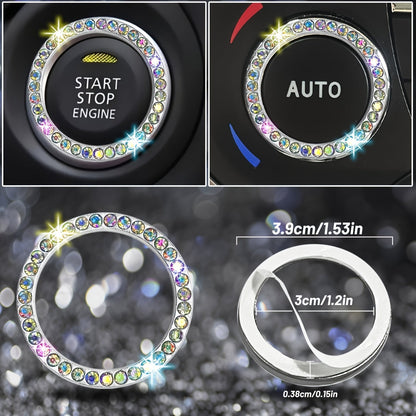 Ensemble d'accessoires de voiture 8 pièces en strass pour femme – Housse de volant, sous-verres, coussinets de ceinture de sécurité, anneaux de démarrage et housse de pommeau de levier de vitesse, 7 couleurs, kit intérieur à paillettes scintillantes