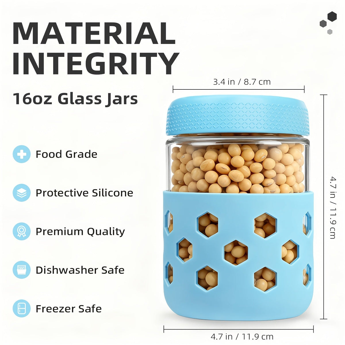 Lot de 6 bocaux en verre hermétiques de 475 ml avec gaines en silicone – Récipients de stockage alimentaire résistants à l'humidité pour thé, céréales, noix, snacks, épices et yaourts | Sans BPA