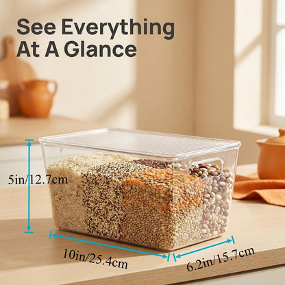 Lot de 6 bacs de rangement transparents empilables avec couvercles et poignées – Récipients organisateurs de garde-manger en plastique moyen pour cuisine, réfrigérateur, placard, armoire et salle de bain | 25,4 x 15,2 x 12,7 cm chacun
